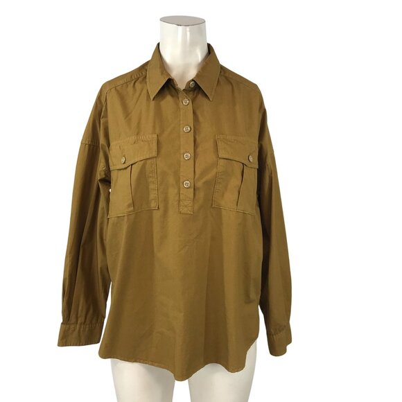 Alex Mill Tops - ALEX MILL -WOMEN'S XS - BROWN TAN LONG SLEEVE BUTTON COLLARED TOP W/ POCKETS